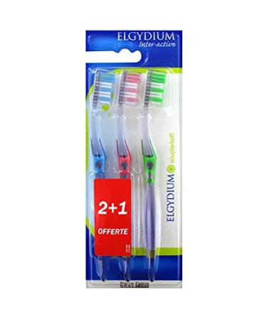 Elgydium Inter-Active Soft Toothbrush Pack of 3 Toothbrushes