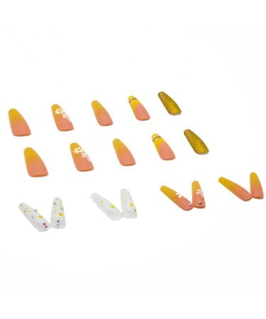 YoYoee 24 PCS Yellow Gradient Long Coffin Press On Nails - Daisy Acrylic Fake Nails for Women - Buy Online on GoSupps.com