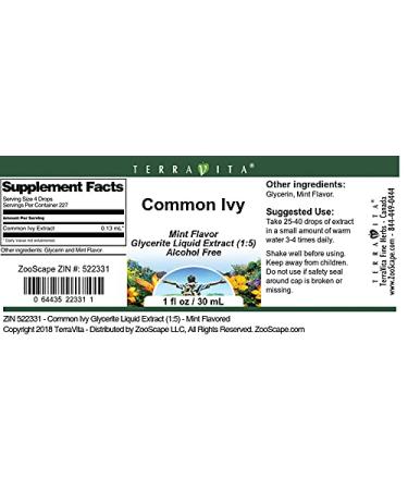 Common Ivy Glycerite Liquid Extract (1:5) - Mint Flavor 1 oz | International Shipping Available - Buy Online on GoSupps.com