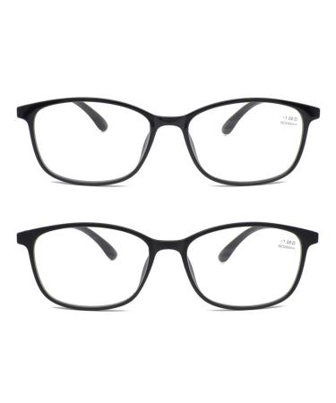Mcoorn reading glasses large wide for women men (2 pack) with long bracket flexible blue light filter with case matt black + light black 3.0 x