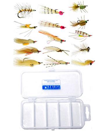 Discount Flies Bonefish Fly Fishing Flies DIY Fishing Kit w/15 Saltwater Flies & Fly Box Realistic & Effective Fly Fishing Gear Flies for Fly Fishing on Strong Sharp Hooks Fishing Accessories 15 Pack Bonefish Fly Fishing Flies Collection