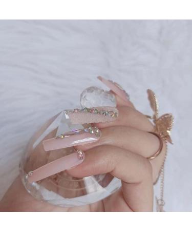 24pcs Luxury Super Long Wedding False Nails - Rectangular Acrylic Nails for Women - Nude Glossy Press On Nails - City Beauty - Buy Online on GoSupps.com