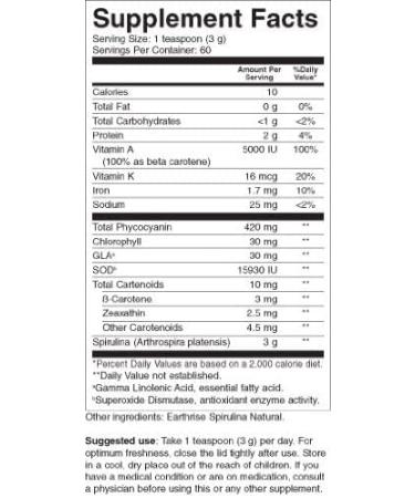 Earthrise Spirulina Natural 180 Grams Powder - Buy Online on GoSupps.com