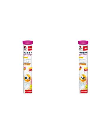 Double heart vitamin B12 - High -dose vitamin B12 as a contribution to normal energy metabolism - 15 vegan effervescent tablets with orange pomegranate taste (pack with 2) 15 pieces (2 pack)