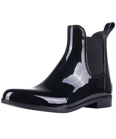 Evshine Women's Short Ankle Rain Boots Lightweight Chelsea Rain Boots Rubber Waterproof Booties 9 Black