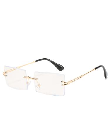 KDOQ Rimless Square Computer Gaming Anti Blue Light Blocking Glasses for Men and Women Anti Eye Strain Glasses Gold