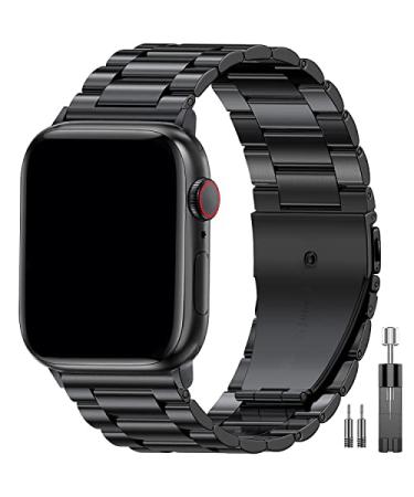 EPULY Compatible with Apple Watch Band 49mm 45mm 44mm 42mm 41mm 40mm 38mm,Business Stainless Steel Metal Wristband for iWatch SE & Series Ultra se 8/7/6/5/4/3/2/1 A-Black 45mm 44mm 42mm 49mm