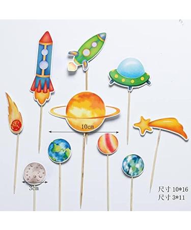 Space Cake Topper 10pcs/set Space Cupcake Toppers Birthday Outer Space Themed Party Decorations Supplies Planet Rocket Pearl Balls and Star DIY Cake Toppers for Kids Party Baby Shower (space) - Buy Online on GoSupps.com