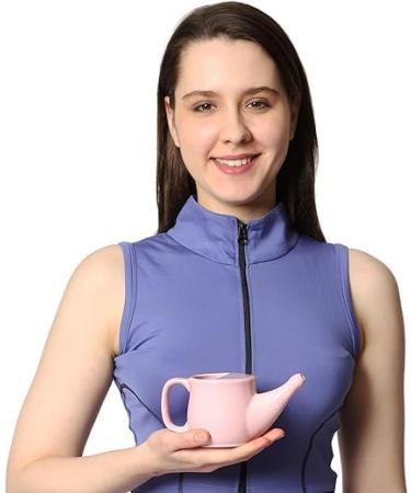 Spill Proof Pink Ceramic Neti Pot with 5 Sachets Neti Salt - 250 ML Capacity - Buy Online on GoSupps.com