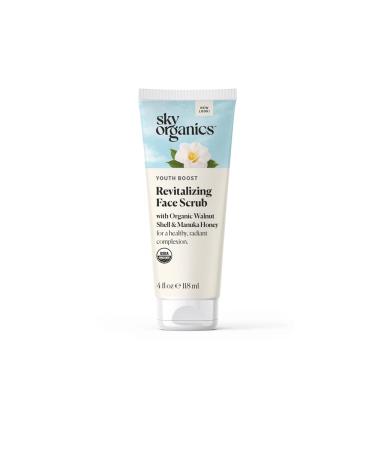 Sky Organics Youth Boost Revitalizing Face Scrub for Face USDA Certified Organic to Exfoliate  Soften & Smooth  4 fl. Oz
