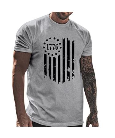 fannyouth Men's T-Shirts American Flag Striped Printed T-Shirts Summer Casual Crew Neck T-Shirts Short Sleeve T-Shirts A-01-5-grey X-Large
