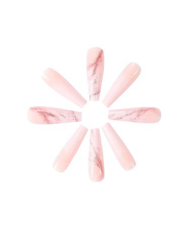 Brishow Long Ballerina Press On Nails - 24 Pink Gradient Acrylics with Gold Foils for Women & Girls - Buy Online on GoSupps.com