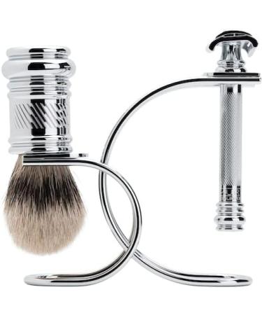 Premium Mercury Razor Set with Brush & Stand - Gloss Chrome | Wet Shaving | Made in Germany - Buy Online on GoSupps.com