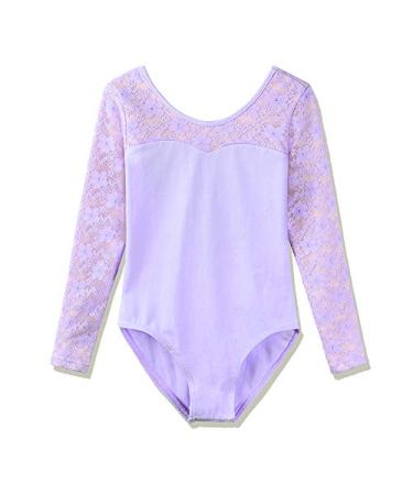 BAOHULU Girl's Ballet Leotards Classic Floral Lace Long Sleeve Dance Outfit Purple 3-4T
