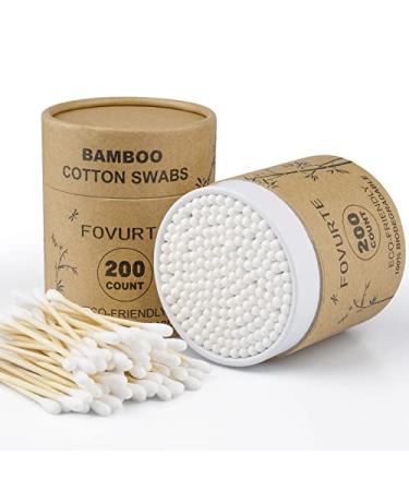 FOVURTE Bamboo Cotton Swabs 400 count, Organic Cotton Buds for Ears, Natural Wooden Cotton Swabs Ears Round/Round
