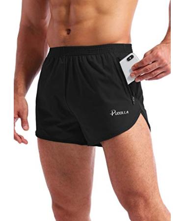 Pudolla Mens Running Shorts 3 Inch Quick Dry Gym Athletic Workout Shorts for Men with Zipper Pockets Medium Black