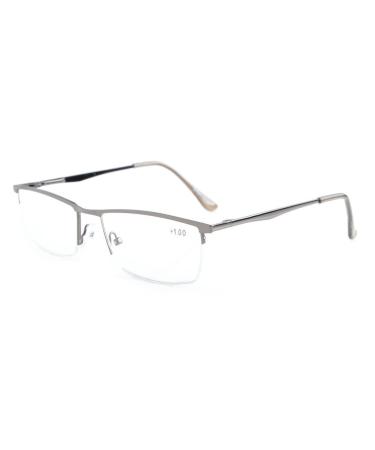 Eyekepper quality half rim metal reading glasses with spring hinge in metallic blue grey +2.50