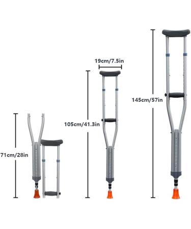 Folding Underarm Crutches Push Button Adjustable Axillary Crutches Shock Absorber Walking Cane for Adults Elderly Silver 1 Count Run forward - Buy Online on GoSupps.com