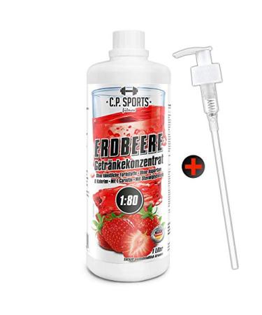 C.P.Sports beverage syrup for mineral drink i syrup sugar-free for vital drink strawberry with vitamins i beverage concentrate for mixing with water for sports drink i 1 liter + pump dispenser strawberry 1 l (1 Pack)