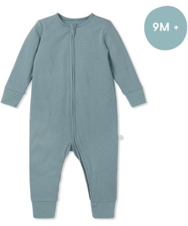 MORI Organic Cotton/Bamboo Zip Up Sleepsuit for Baby Boys/Girls | 18-24 Months | Ribbed Blue - Buy Online on GoSupps.com