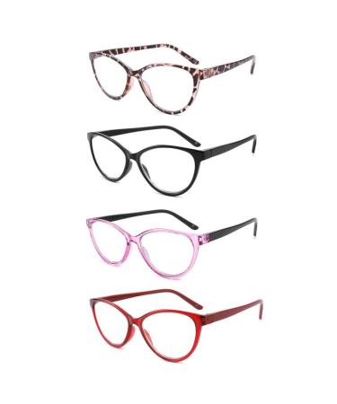 Yuluki 4er-Pack Reading glasses Blue light filter reading aid for women designer style cat eye frame glasses spring hinge 4 pack 2.75 x