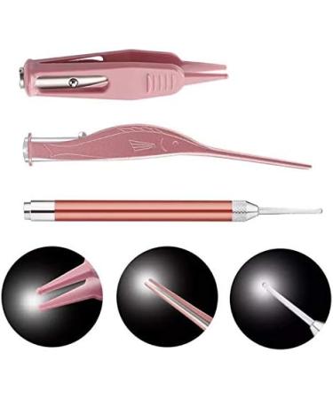 FZZDP LED Light Earpick Wax Removal Tools Set - 3Pcs Spoon, Tweezers, Nose Cleaning Clip with Case for Baby & Adults - Buy Online on GoSupps.com