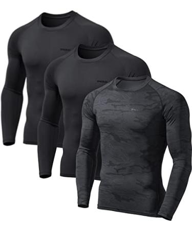 TSLA 1 or 3 Pack Men's UPF 50+ Long Sleeve Compression Shirts, Athletic Workout Shirt, Water Sports Rash Guard Core 3pack Shirts Black/ Black/ Urban Camo Black Medium