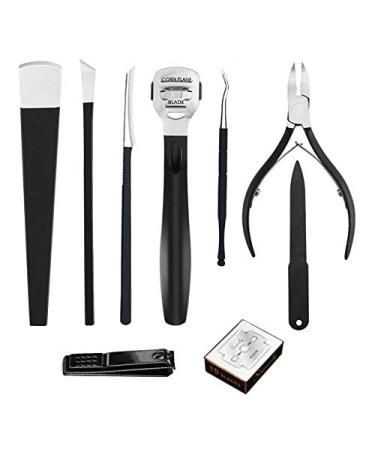 Foot Care Pedicure Callus Shaver Hard Skin Remover 10 Blades Ingrown Toenail Tools Kit  Ingrown Toenail Removal Correction Clippers  Professional Pedicure Tools (Black)