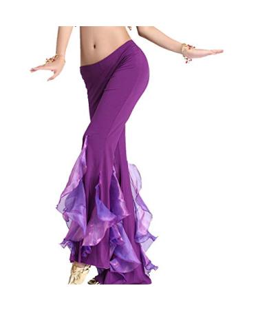 ZLTdream Women's Belly Dance Crimping Bottom Bell Pants Crystal Cotton One Size Purple