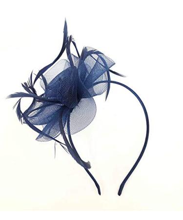 Ladies Feather Aliceband Fascinator Swirl Design Headband Weddings Races Royal Ascot Hair Accessory (Navy Blue)