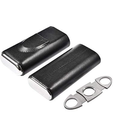 Humidor Holder Cigar Bags Metal Surface Superior Leather with Cutter Two-end 3 Tube Cigar