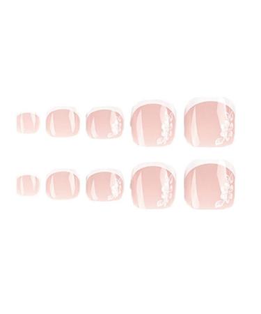 Full Cover Toenails French Tips Press On Toenails White Artificial Toenails With White Line Toenails Art Decorations Press On Toenails French False Toenails White Artificial Toenails Art Decoration