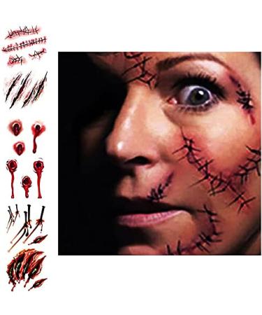15 Sheets Temporary Horror Scar Tattoos Stickers - Realistic Fake Bloody Wound, Stitch, and Scab Decals for Halloween Cosplay Party - Buy Online on GoSupps.com