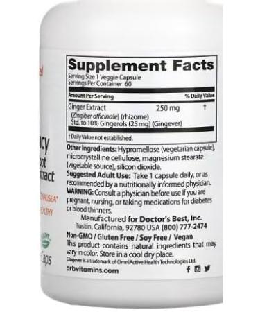 Doctor's Best High Power Ginger Root Extract 250mg - 60 Capsules - Natural Digestive Support - Buy Online on GoSupps.com