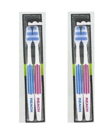 REACH Essential Care Interdental Medium Toothbrush Duo Pack x 2 Full Head Hard Bristle Manual Toothbrushes Variety Colors Multipack Daily Oral Enamel Dental Care Medium 2 count (Pack of 2)