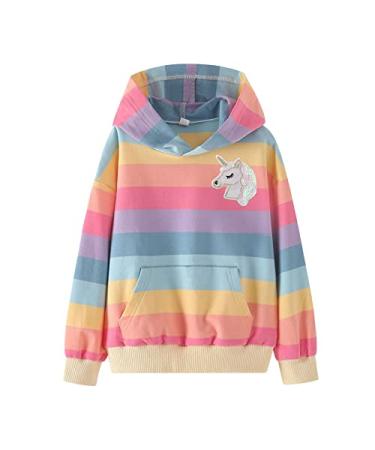 WELAKEN Unicorn Sweatshirts for Girls Toddler & Kids II Little Girl's Pullover Tops Sweaters & Hoodies A-rainbow 6-7 Years