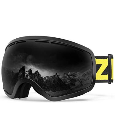 ZIONOR X10 Ski Snowboard Snow Goggles OTG for Men Women Youth Anti-fog UV Protection (VLT 17% Black Frame Black Lens)