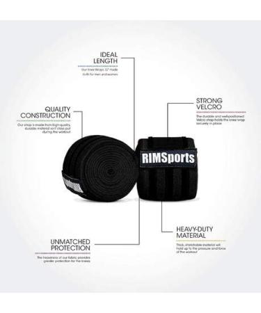 RIMSports Knee Wraps for Weightlifting & Squats - Ideal Elastic Support for Men and Women - 80 inches Black - Buy Online on GoSupps.com