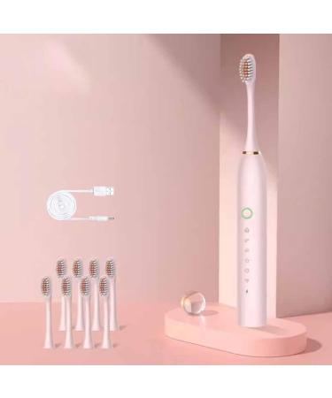 Travel Toothbrush Adult Rechargeable Electric Toothbrushe with 8 Brush Heads 6 Cleaning Modes and Smart Timer IPX7 Soft Bristles Toothbrush Travel Home (Color : Pink)