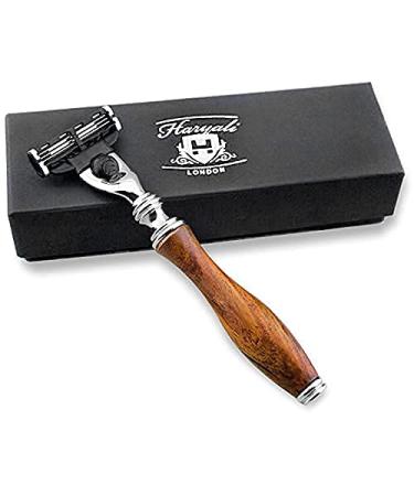 Haryali London Men's Razor Pure Roose Wood Handle Perfect Shaving Razor For All Kinds Comes in 3 Different Head Like 5 Edge Triple Edge & De Safety Head All Comes in Designer Box Gifts For Men Mach 3