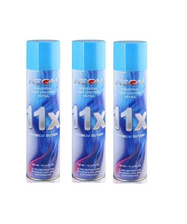 3 Cans Neon 11X Butane Refill Fuel Fluid Lighter Ultra Refined 11 Times 10.14 Oz