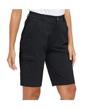 Libin Women's Lightweight Hiking Shorts Quick Dry Cargo Shorts Summer Travel Golf Shorts Bermuda Outdoor Water Resistant 10"-black Large