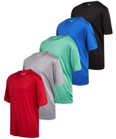 iXtreme Boys' Athletic T-Shirt - 5 Pack Active Performance Dry-Fit Sports Tee (6-18) Black/Green/Royal/Grey/Red 12-14