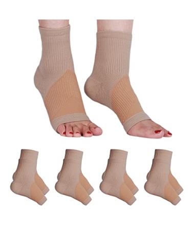 4 Pairs Compression Socks for Women & Men Ankle Brace for Sprained Ankle Arch Support Sleeve Foot Brace Wrap Arthritis Pain Achilles Tendonitis Planters Facetious Plantar Fasciitis Relief Beige M