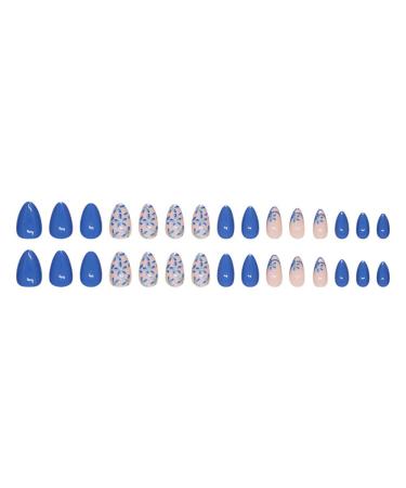 30 Pcs Blue Pink Press on Nails - SHANRUN Glitter Extra Short Almond Nail Art Tips | Full Cover Acrylic False Nails with Cat's Eye Flowers Design - Buy Online on GoSupps.com