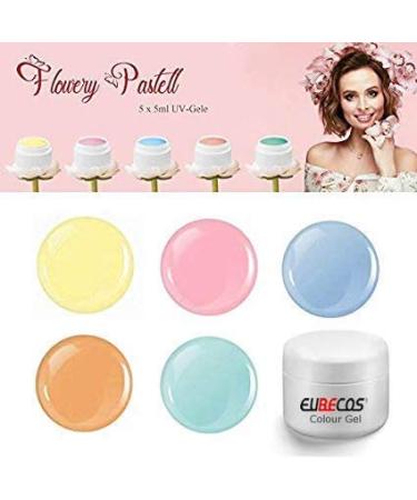 EuBeCos Flowery Pastel Color Gel Set 5 x 5ml MADE IN GERMANY in STUDIO QUALITY! Self-smoothing in a VALUE SET!