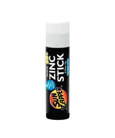 Sun Zapper Zinc Oxide Mineral Sunscreen Stick - SPF 50+ Water Resistant - White - 12g (0.42 oz) - For Face & Body - Adults & Kids - Made in Australie