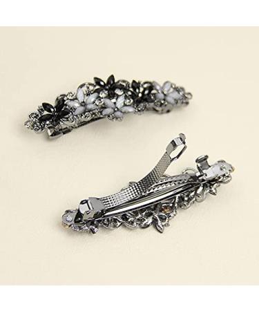 Elegant Hair Clips Set | Menyiyds 2 Pcs Sparkling Glitter Hair Accessories for Women & Girls | Fashionable Flower Wreath Hairpins in Dark Gray & Pink - Buy Online on GoSupps.com