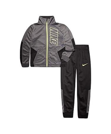 Nike Kids Baby Boy's Color Block Full Zip Hoodie and Jogger Pants Two-Piece Track Set (Toddler) 2 Black(86e201-023)/Volt