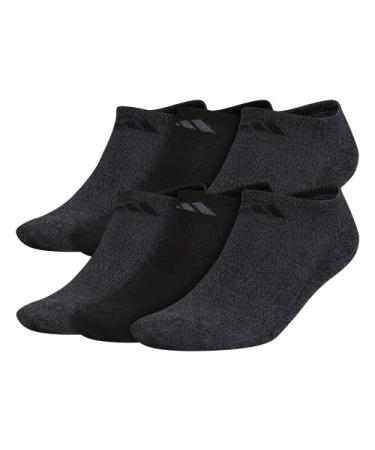 adidas Men's Athletic Cushioned 6-Pack No Show Large Black/Onix Grey